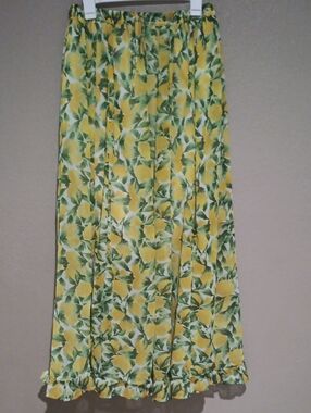 Advance Apparels Yellow & Green Floral/Lemon Maxi Skirt